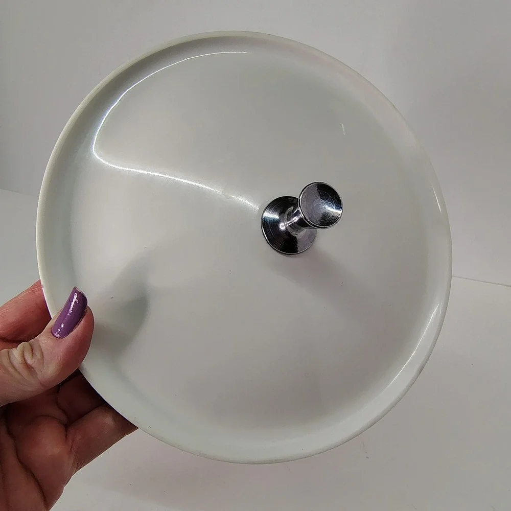 White Replacement Lid with Silver Knob MCM‎ Plastic 7 3/4